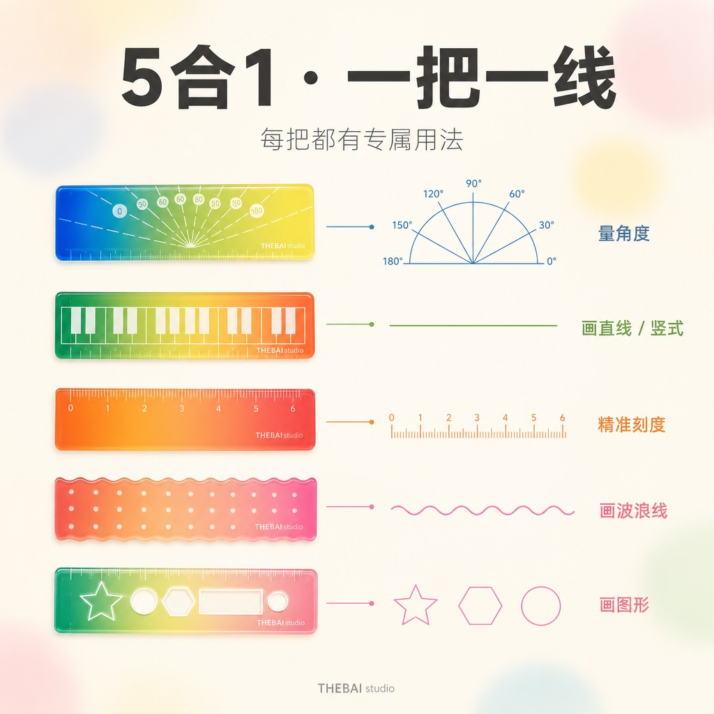 1:1方形构图，严格还原上传的THEBAI studio掌心尺… - 图片创意预览