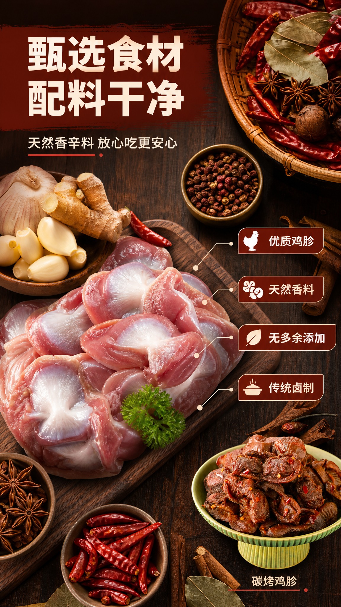 [商品] 使用【图1】碳烤鸡胗作为产品小图辅助展示；本页主视觉… - 图片创意预览