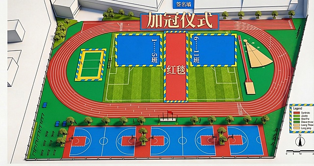 提升整体画面色彩亮度，让颜色更鲜亮明快，将所有区域的边框替换为蓝色和黄色搭配，统一字体，保持原布局和高端平面图风格不变