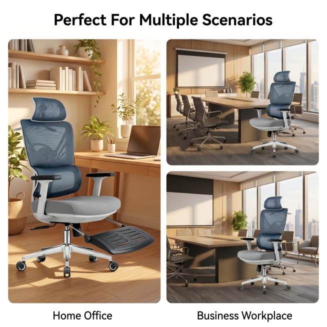 [Main Image 8] Multi-Scenario Adaptation showcase. 2-square grid layout, each grid shows the chair i预览效果