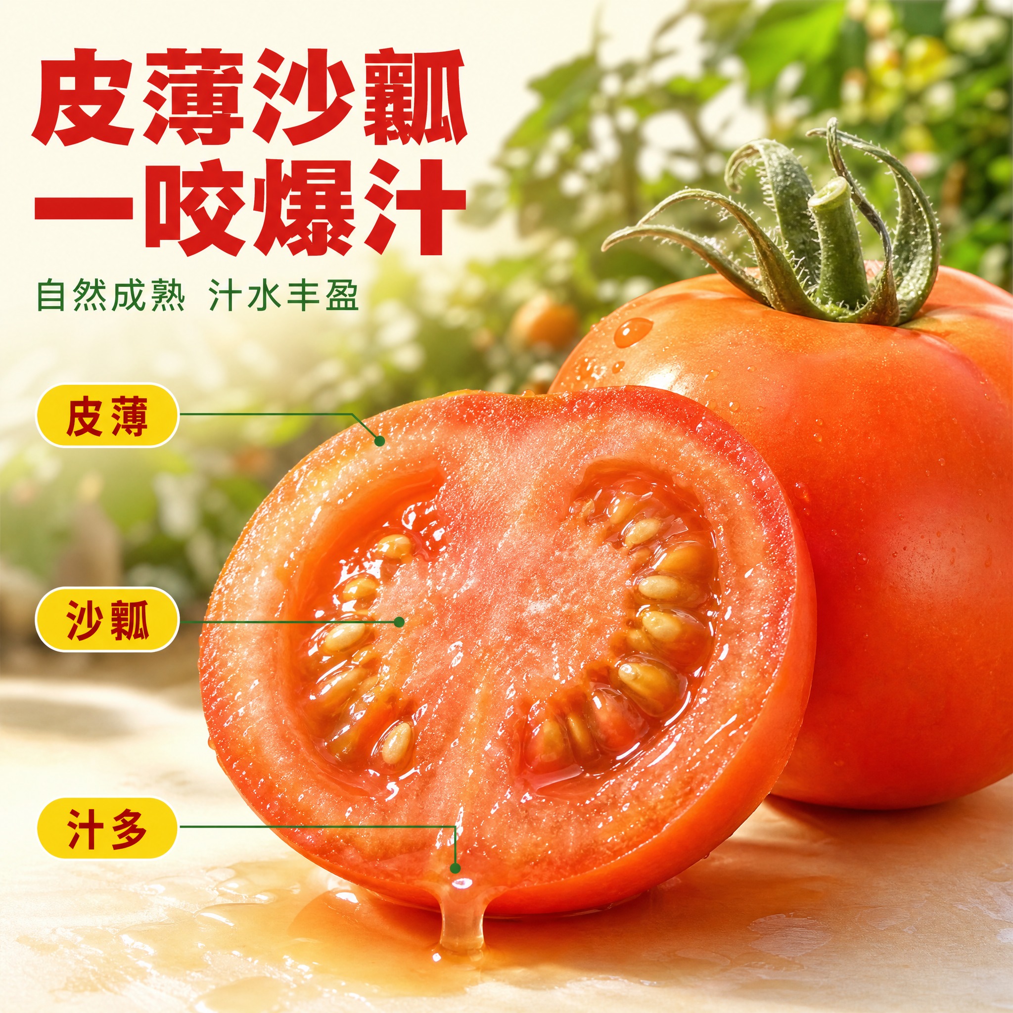 [主图-3] 商品名称「云南新鲜番茄」。主题与唯一任务：微距细… - 图片创意预览