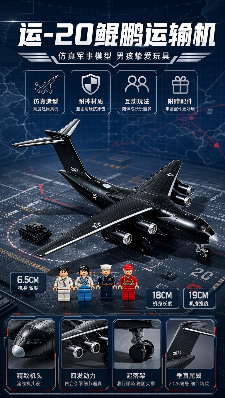 [商品] 使用【图1】运-20运输机黑色塑料玩具模型；保留飞机… - 图片创意预览