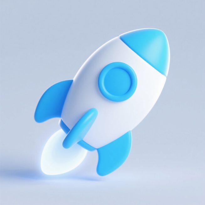 一个火箭的icon，浅蓝和白色主色调，极简预览效果