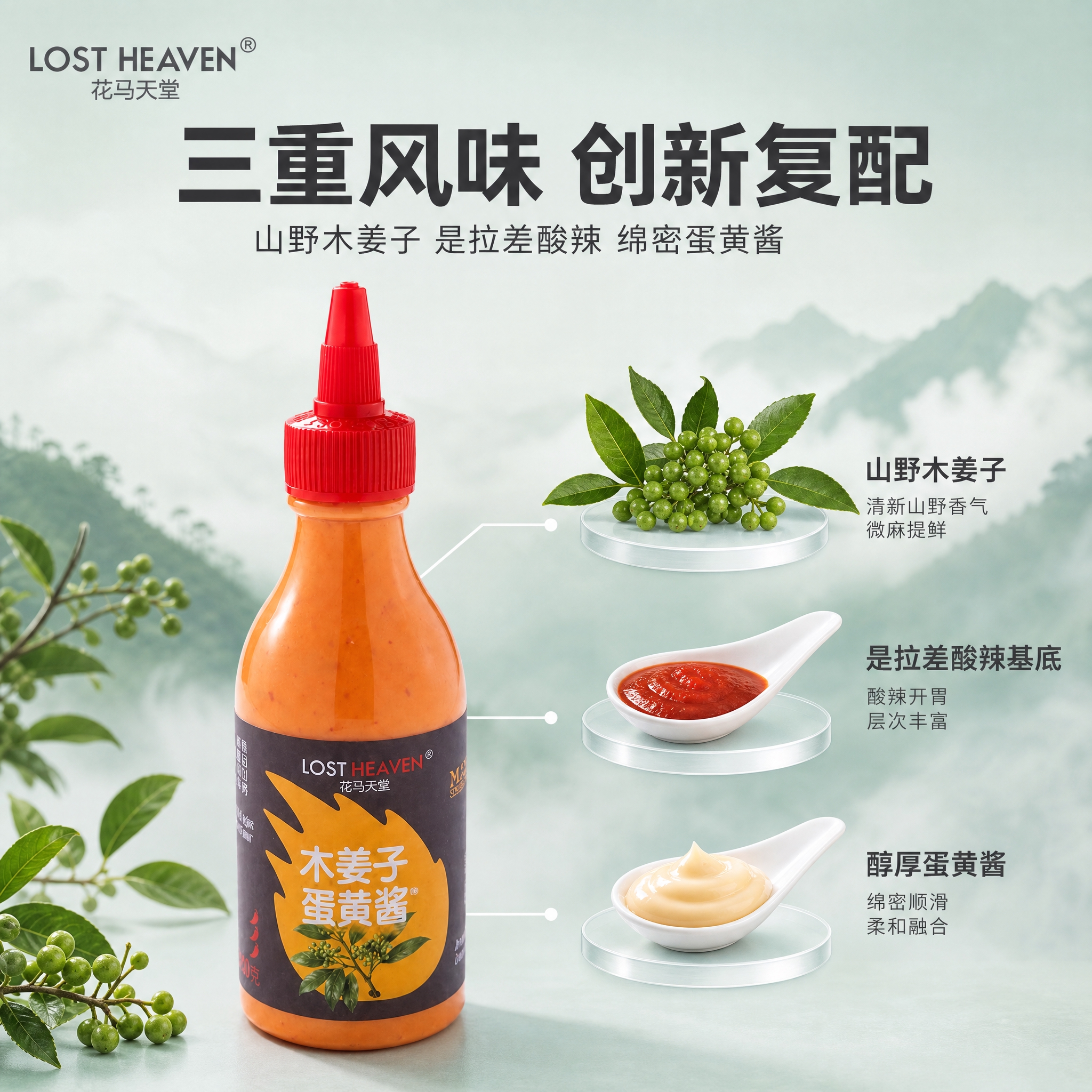 [主图-2] 卖点图 三重风味创新复配 突出木姜子+是拉差+蛋… - 图片创意预览