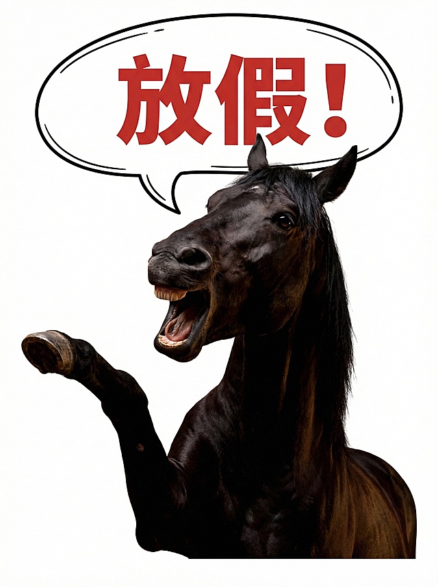 用这个真实的黑马 动作是向左方向 大喊放假的手势