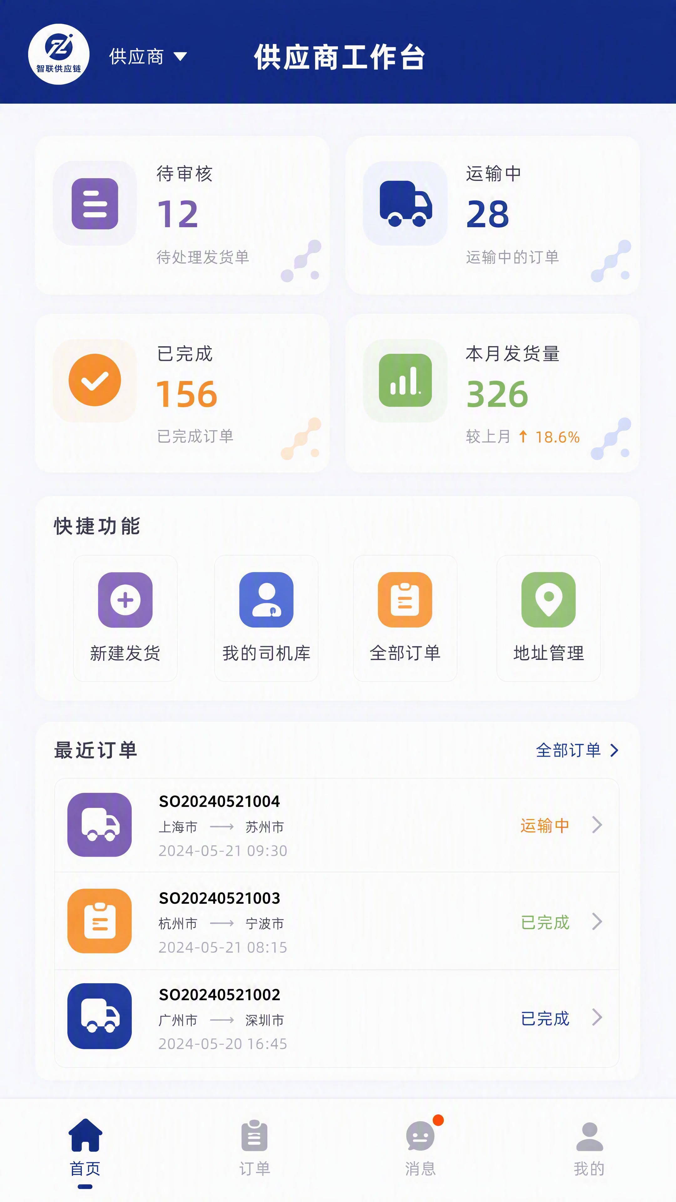 基于参考图的设计风格，重新设计微信小程序供应商工作台首页。关键… - 图片创意预览