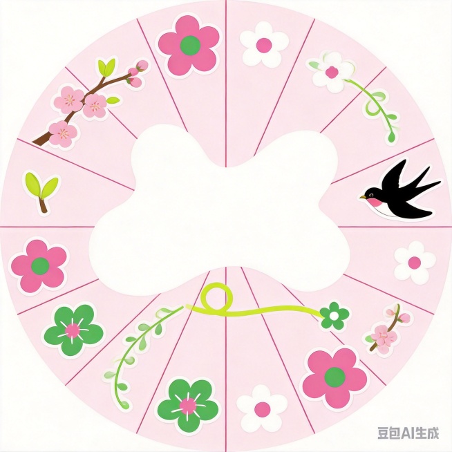 将幸运转盘划分为12等份，添加更多春天氛围贴纸，比如桃花枝、嫩芽、燕子等元素预览效果