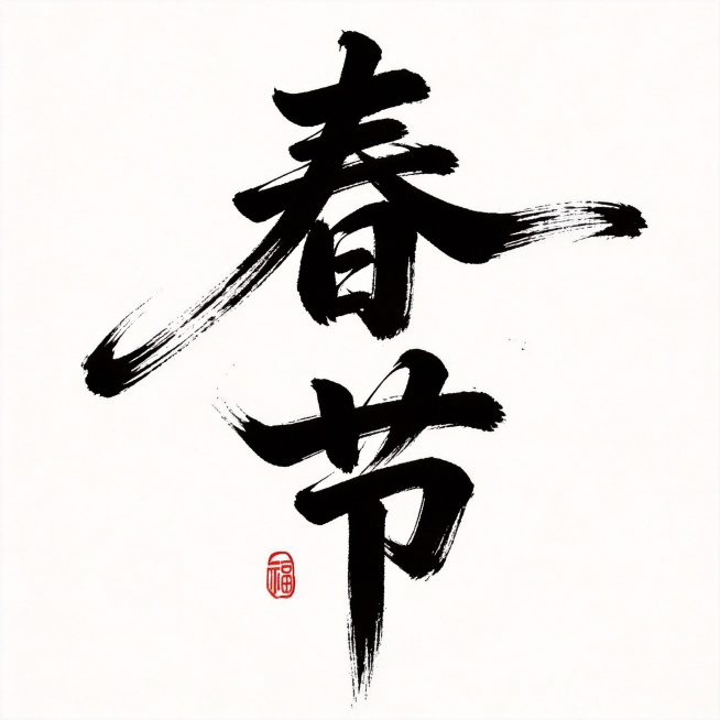 根据图片字体风格设计“春节”两个字的字体预览效果