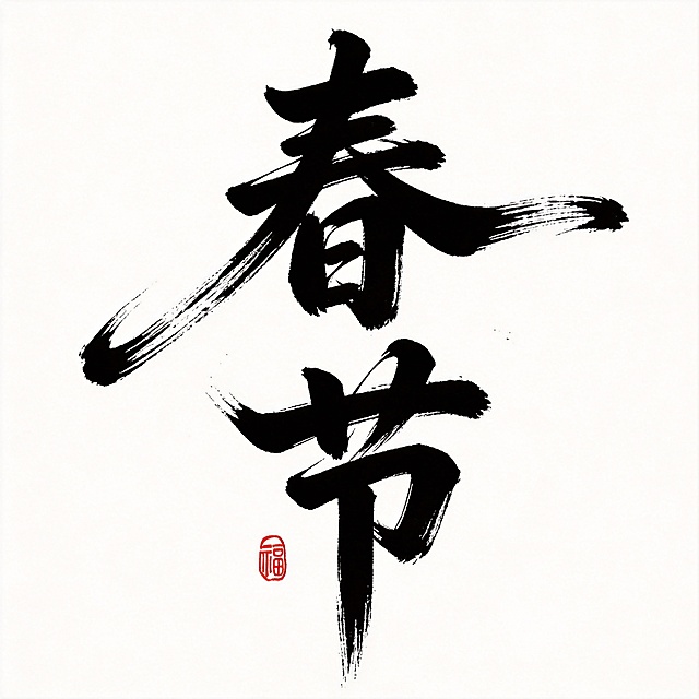 根据图片字体风格设计“春节”两个字的字体