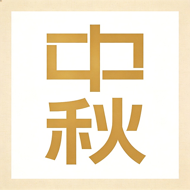 干净的纯白色背景。平面艺术字体设计，主体文字“中秋节”，所有文字单行横向排列，简约大气的无衬线字体，几何切割线条重构，字形简约利落，哑光金色纯色字体，无多余装饰。仅包含3个字：“中”、“秋”、“节”，不得增加、遗漏或替换任何一个字。文字整体必须完整呈现在画面内不可被裁切，四周留有安全边距。比例1:1。