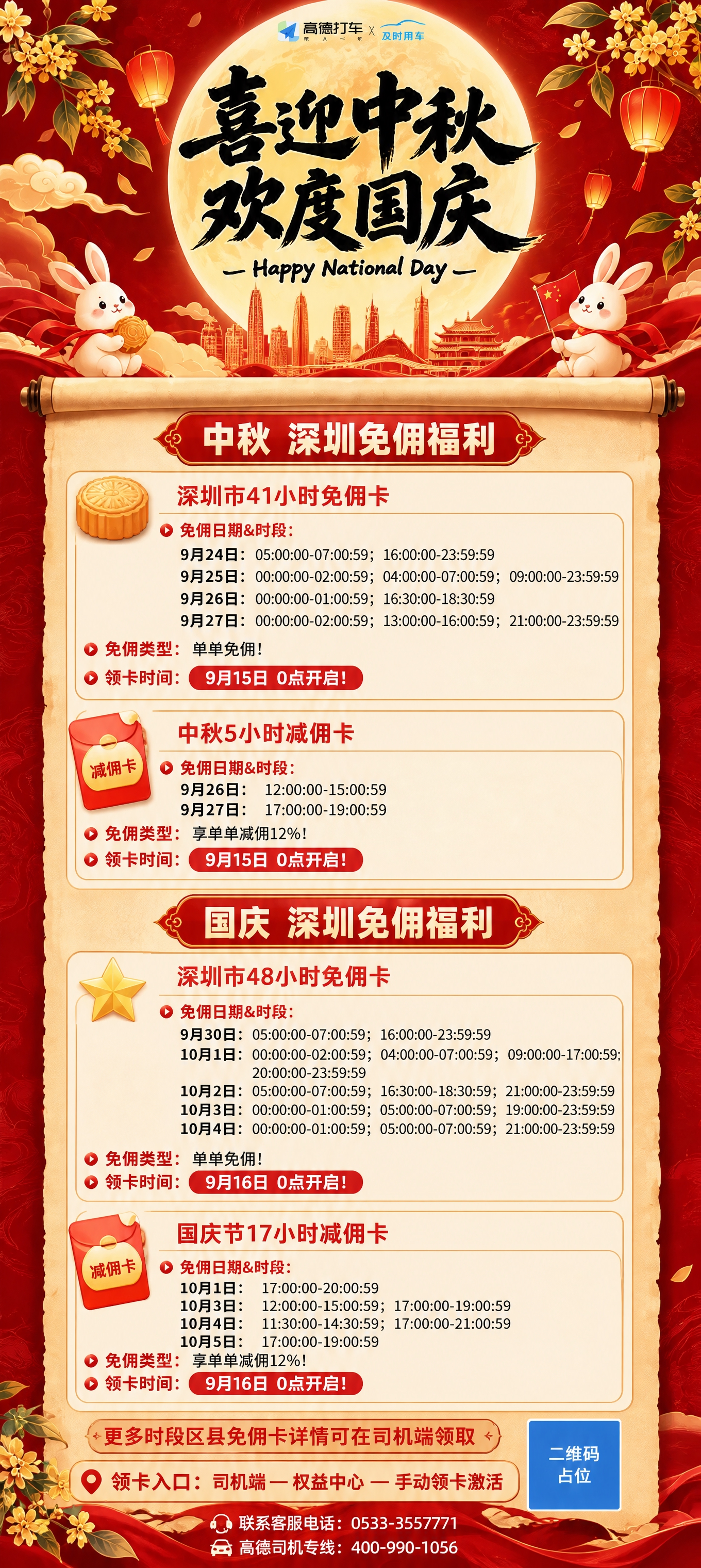参考图的版式骨架、红金配色和中秋国庆氛围保持不变，将城市改为深… - 图片创意预览