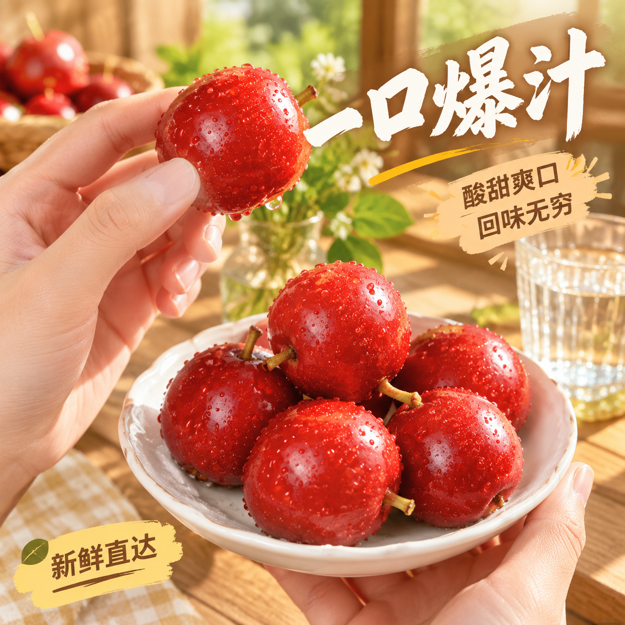 [主图-4] 场景与体验 生活代入主题。展示海棠果的食用场景，… - 图片创意预览