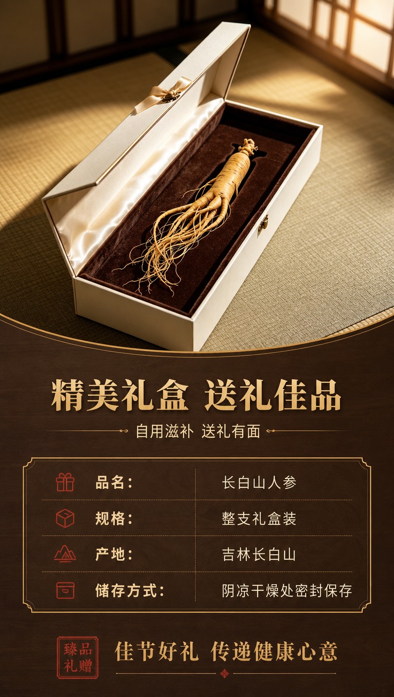 [商品] 使用【图7】人参礼盒场景；保留白色礼盒形态、棕色绒布… - 图片创意预览