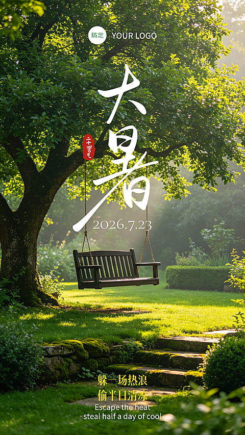 大暑 夏天 秋千 节气海报