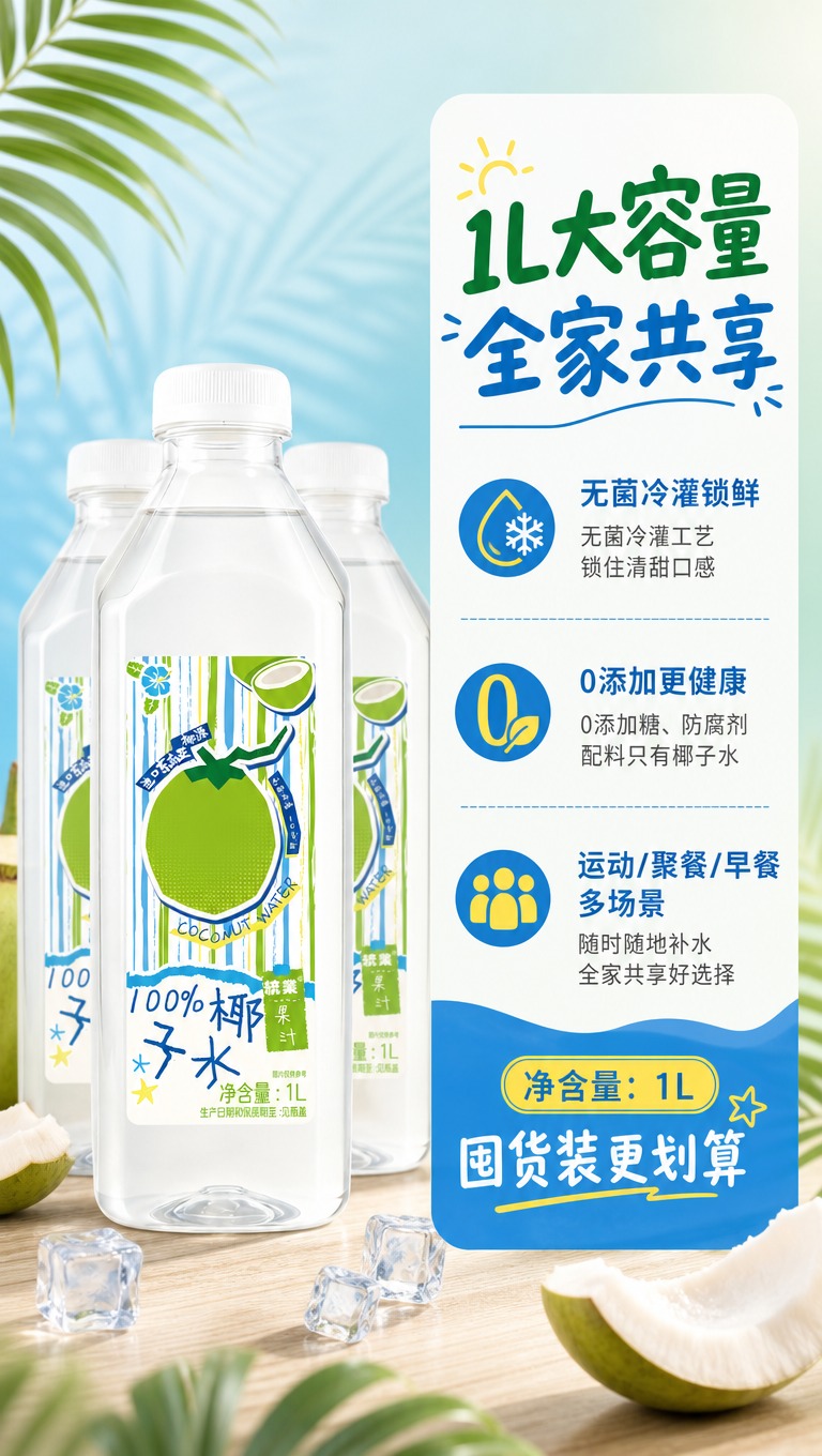 [商品] 使用【图1】统业100%椰子水1L装透明瓶；保留透明… - 图片创意预览