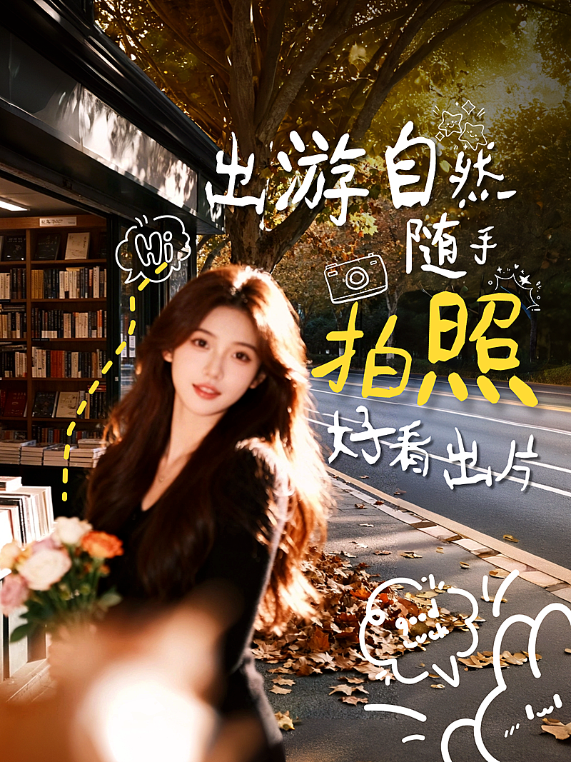 手绘涂鸦旅游拍照小红书大字吸睛封面