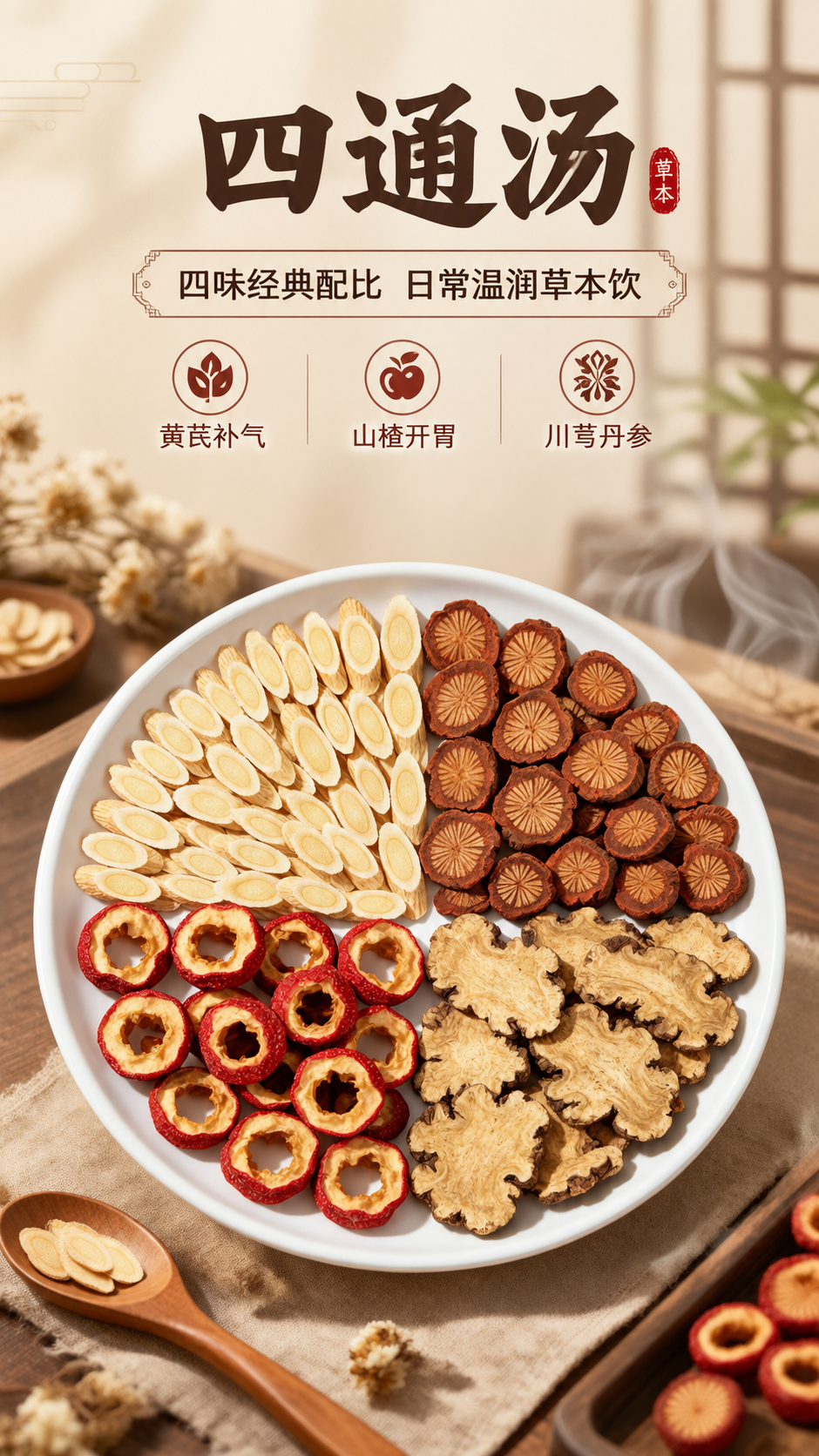 [商品] 使用【图1】四通汤四味原料（黄芪、山楂、川芎、丹参）… - 图片创意预览