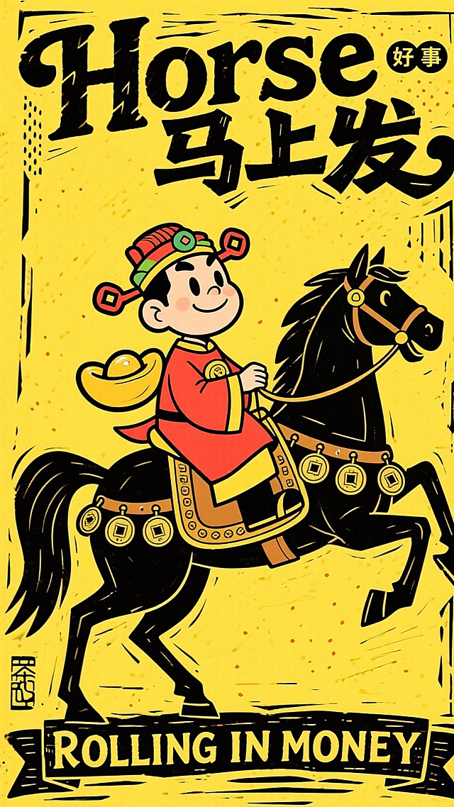 horse好事马上发，马年木刻版画