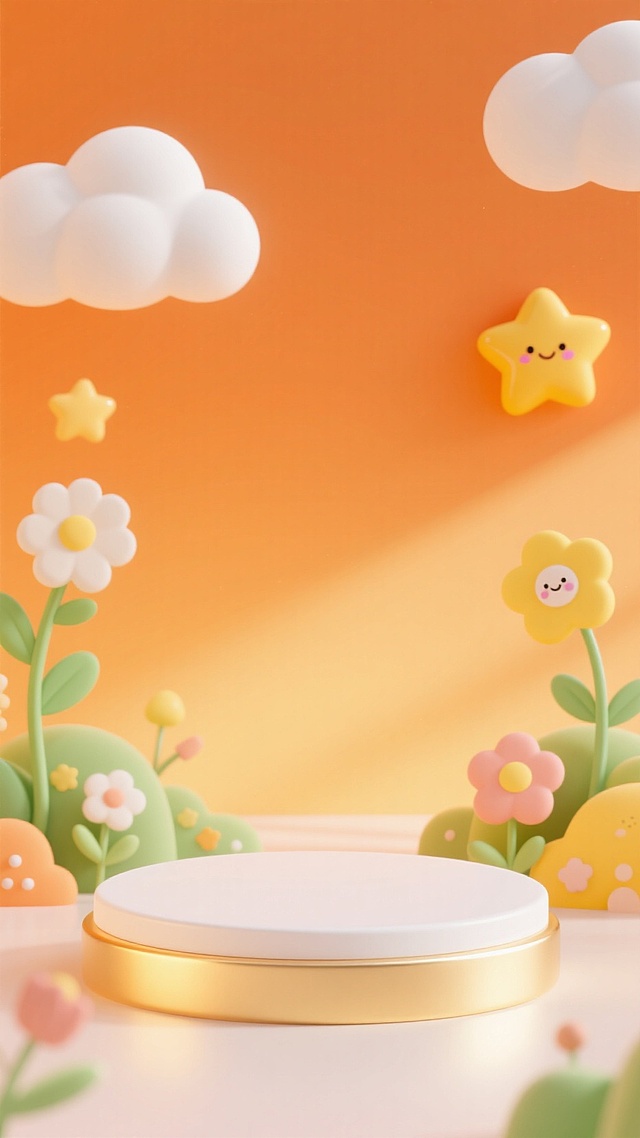 3D卡通风格，拟人花朵与星星，简约背景，营造可爱温馨氛围。