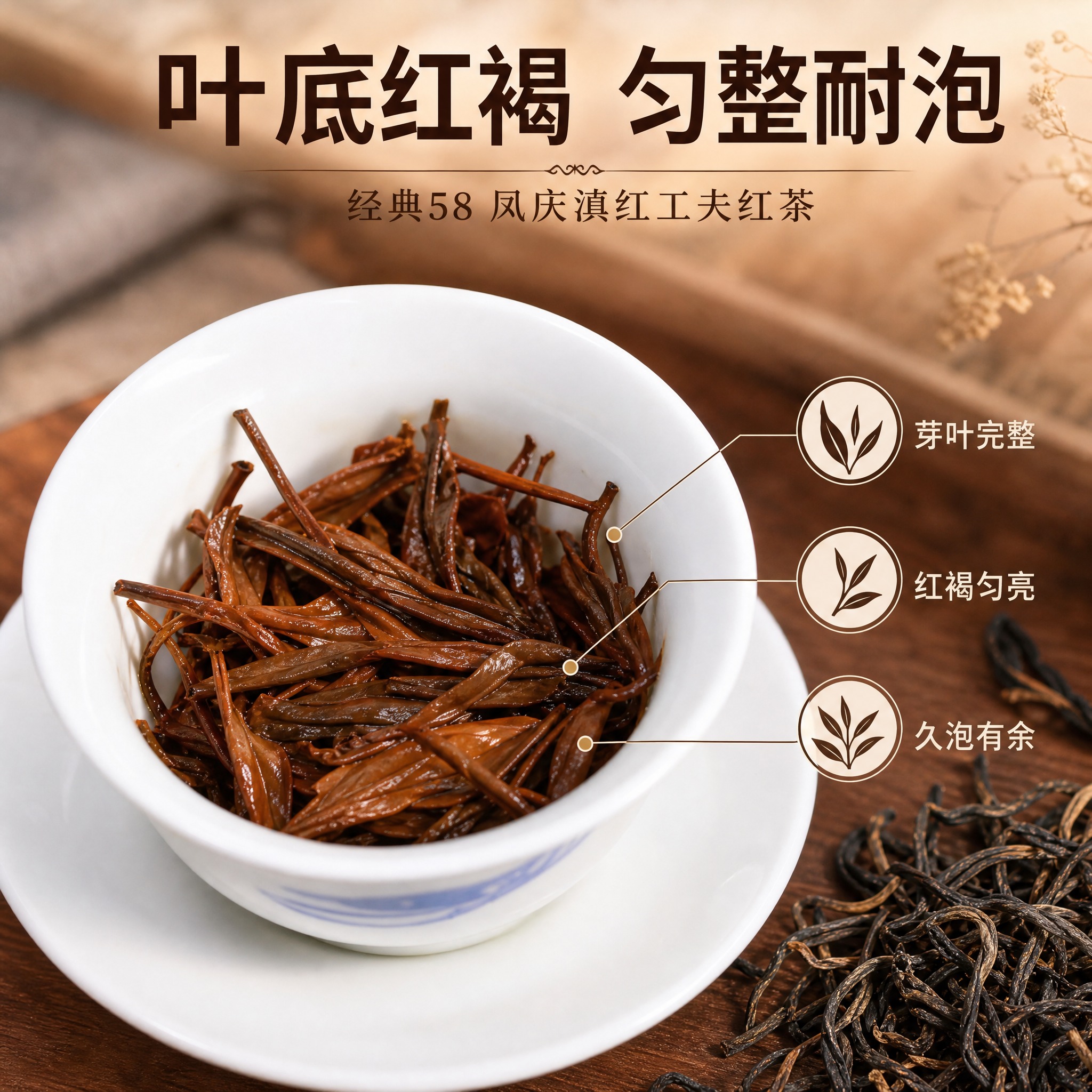 [主图-4] 凤庆滇红经典58红茶 叶底细节与品质展示 白瓷盖… - 图片创意预览