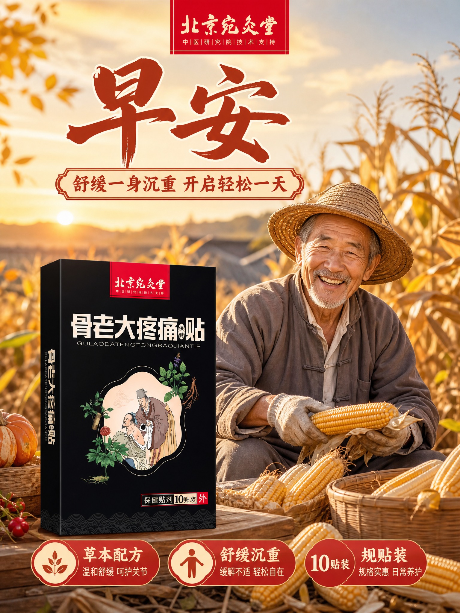 早安产品海报，温馨国风风格，竖版构图。画面主体：一位慈祥的中国… - 图片创意预览