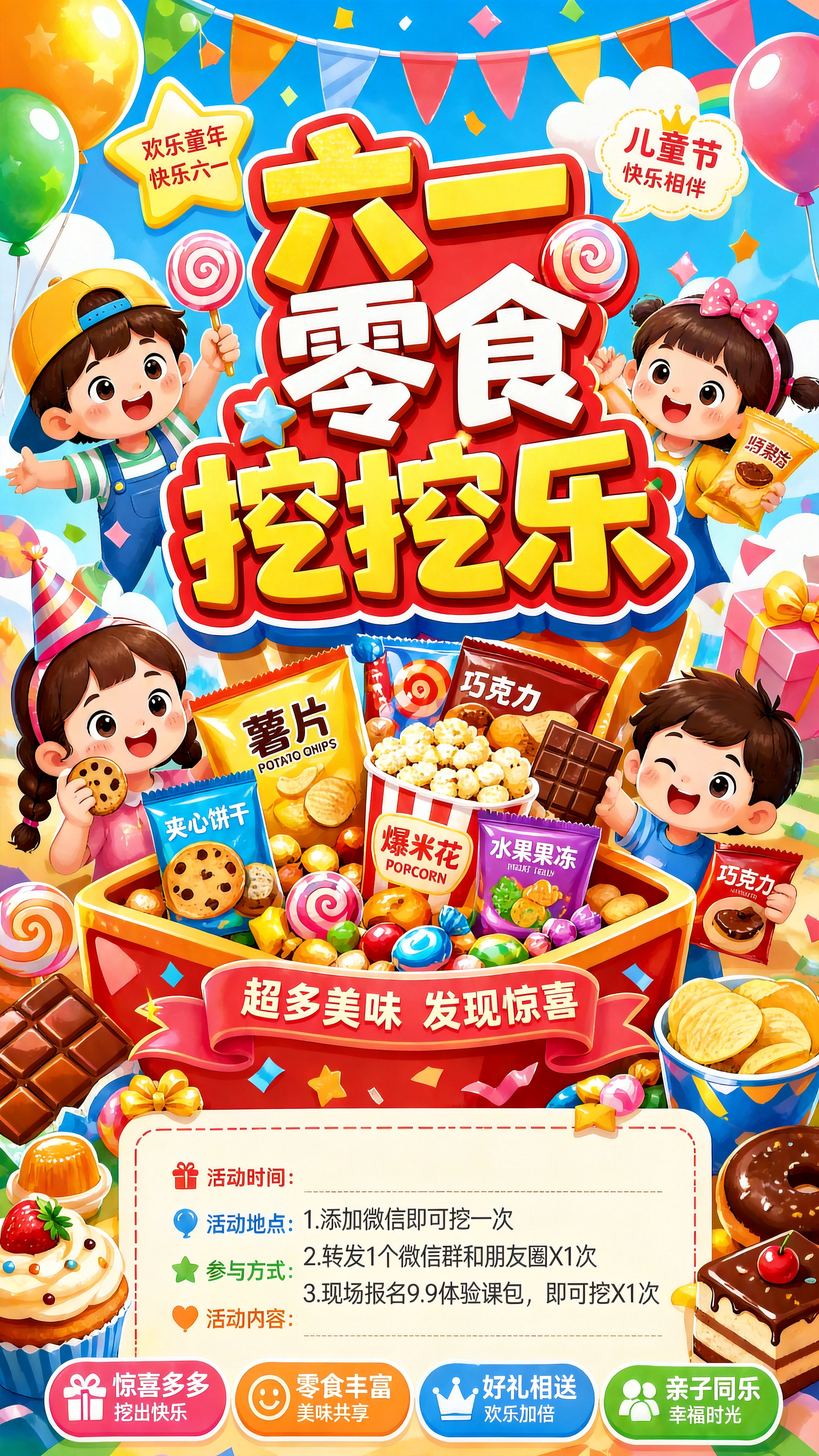 61儿童节节日活动营销引流童趣风竖版海报 - 图片创意预览