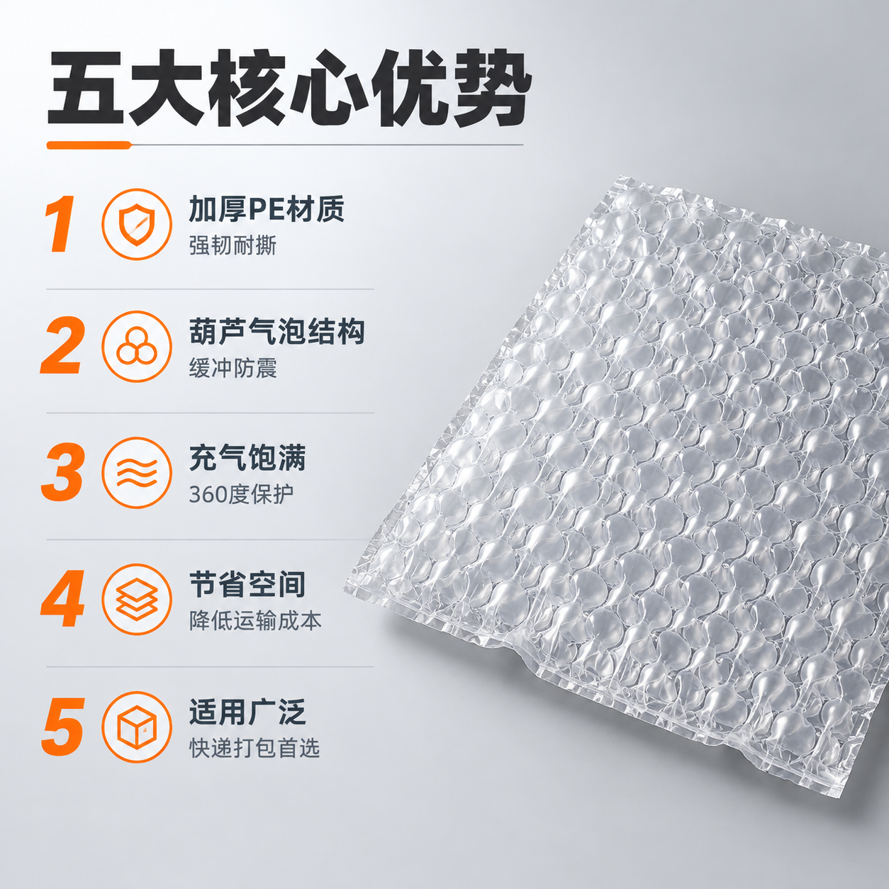 [主图-2] 葫芦膜气泡垫卖点图 展示五大核心优势 证明产品价… - 图片创意预览