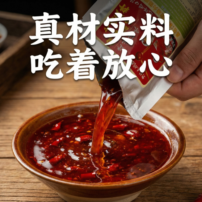这张图片是产品主体这款产品是美芡·贵州刺梨酸汤火锅底料 我需要设计20张主图在拼多多上面售卖  这一袋的克重主要是105g 主图场景布局火锅元素  多增加一些贵州火锅底料细节图 还有火锅底料相关的元素预览效果