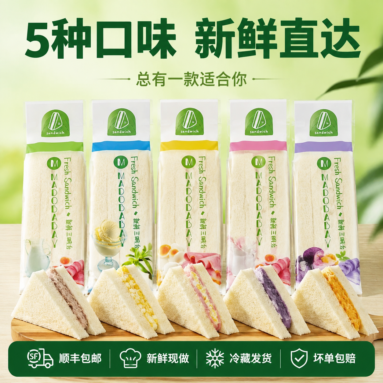 [主图-3] 三明治多口味全家福与服务承诺主图，核心任务：延续… - 图片创意预览