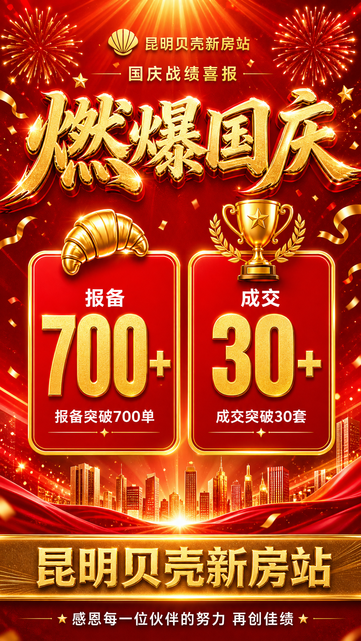 制作一张房地产国庆业绩战报（喜报）宣传海报，竖版9:16。深红… - 图片创意预览