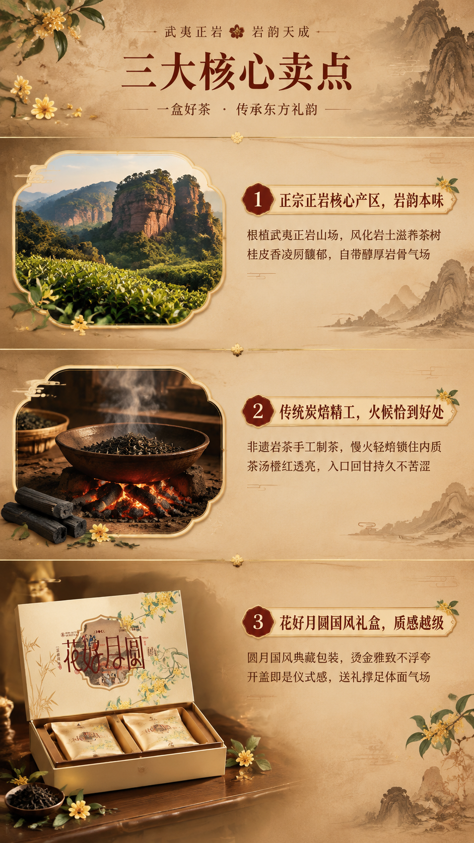 [商品] 使用【图1】花好月圆正岩肉桂茶叶礼盒；保留礼盒米金色… - 图片创意预览