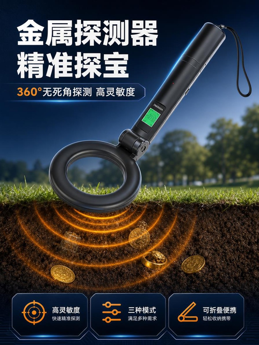 [商品] 使用【图10】可折叠手持金属探测器；保留黑色机身、圆… - 图片创意预览