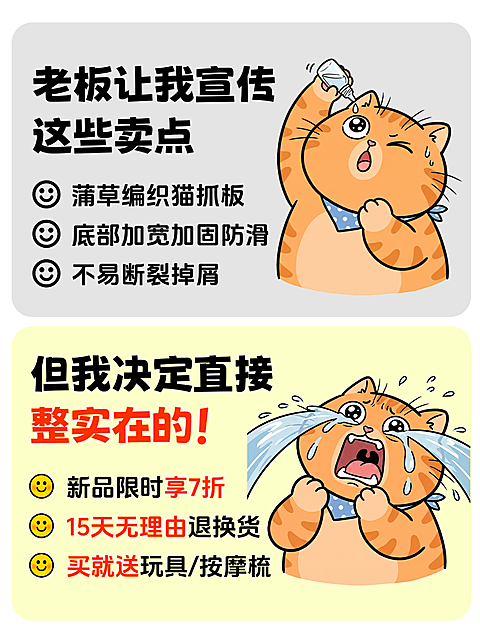 可爱猫咪表情包宠物用品营销活动宣传小红书封面配图对比图热梗玩梗电商带货猫抓板猫狗玩具搞笑视频卡通漫画封面图