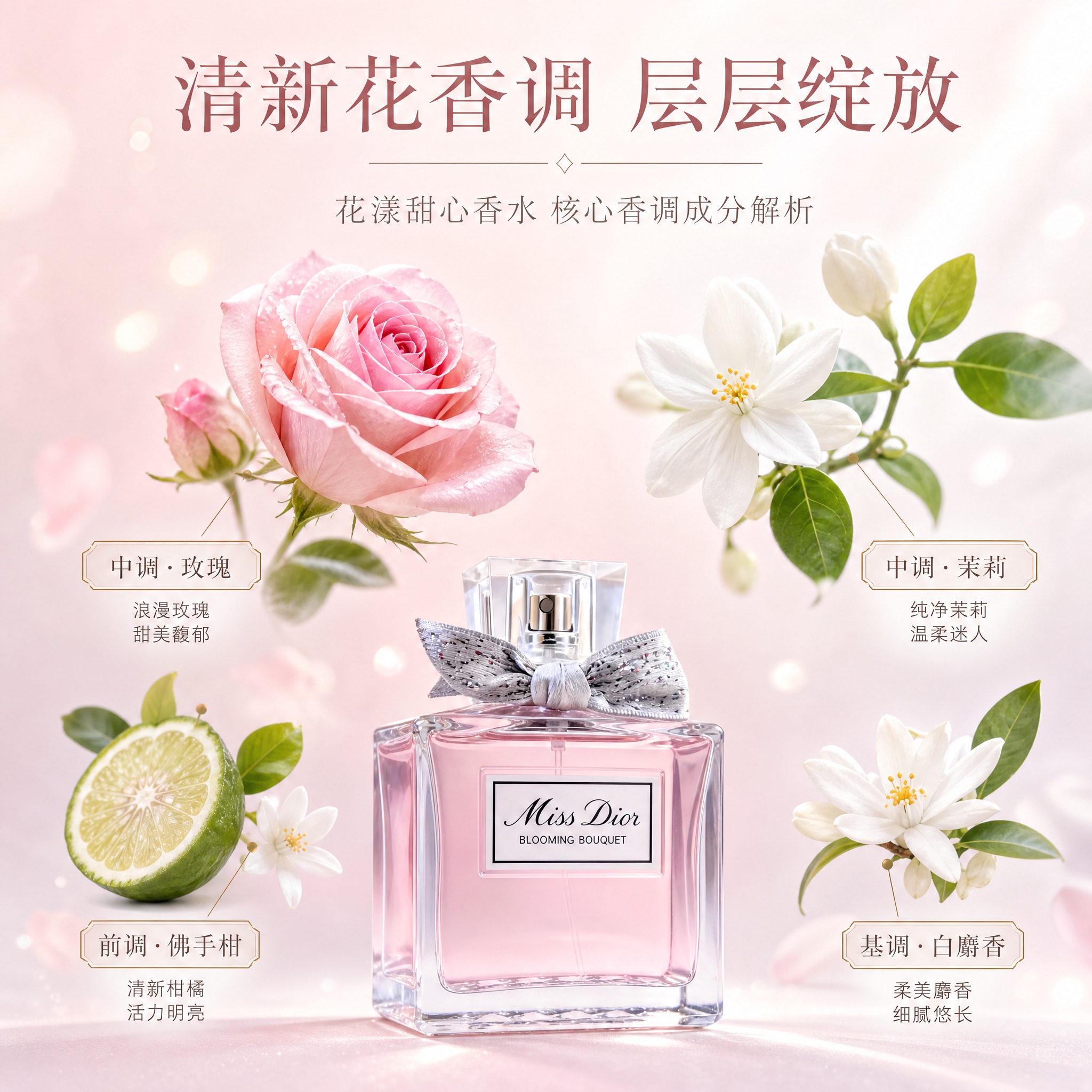 [主图-2] 核心香调成分解析，展示花漾甜心香水的主要花香成分… - 图片创意预览