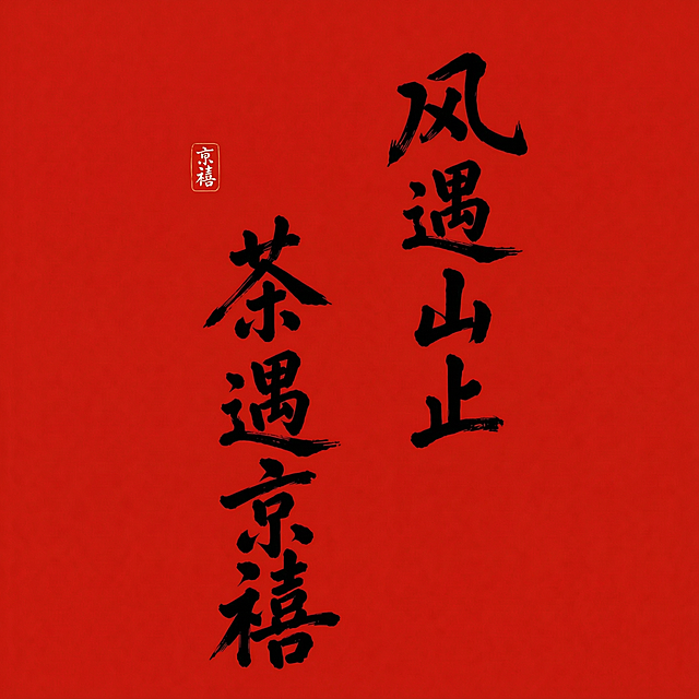 将左上角印章的白色背景改为红色#e31d1a，把印章里的黑色文字京禧两个字改成白色文字，保持整体书法风格不变