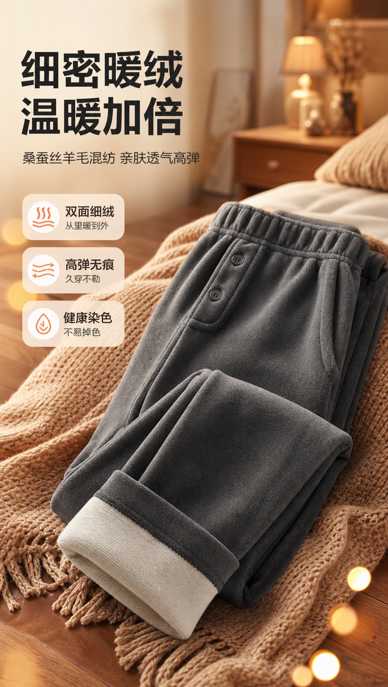[商品] 使用【图1】男士德绒保暖裤（中灰色）；保留松紧腰、前… - 图片创意预览