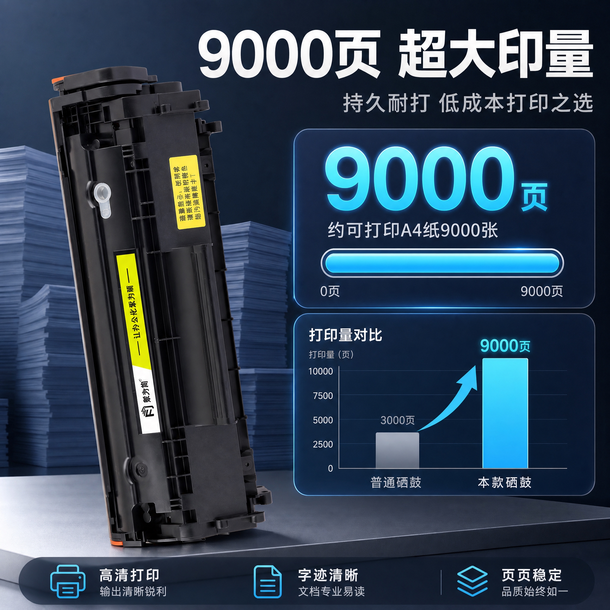 [主图-2] 核心价值与打印量数据可视化，突出9000页超大打… - 图片创意预览