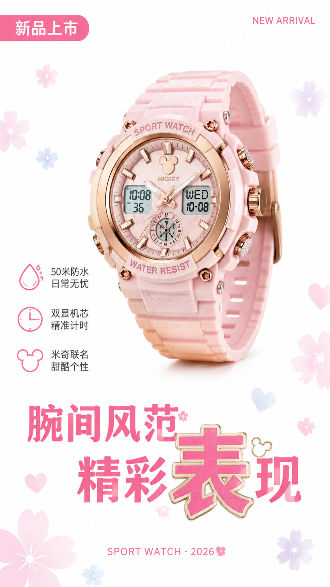 A pink sports watch product mar… - 图片创意预览