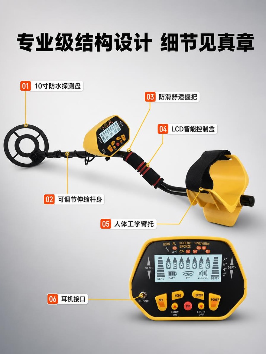 [商品] 使用【图3】金属探测器整机+控制面板特写；保留黄色主… - 图片创意预览