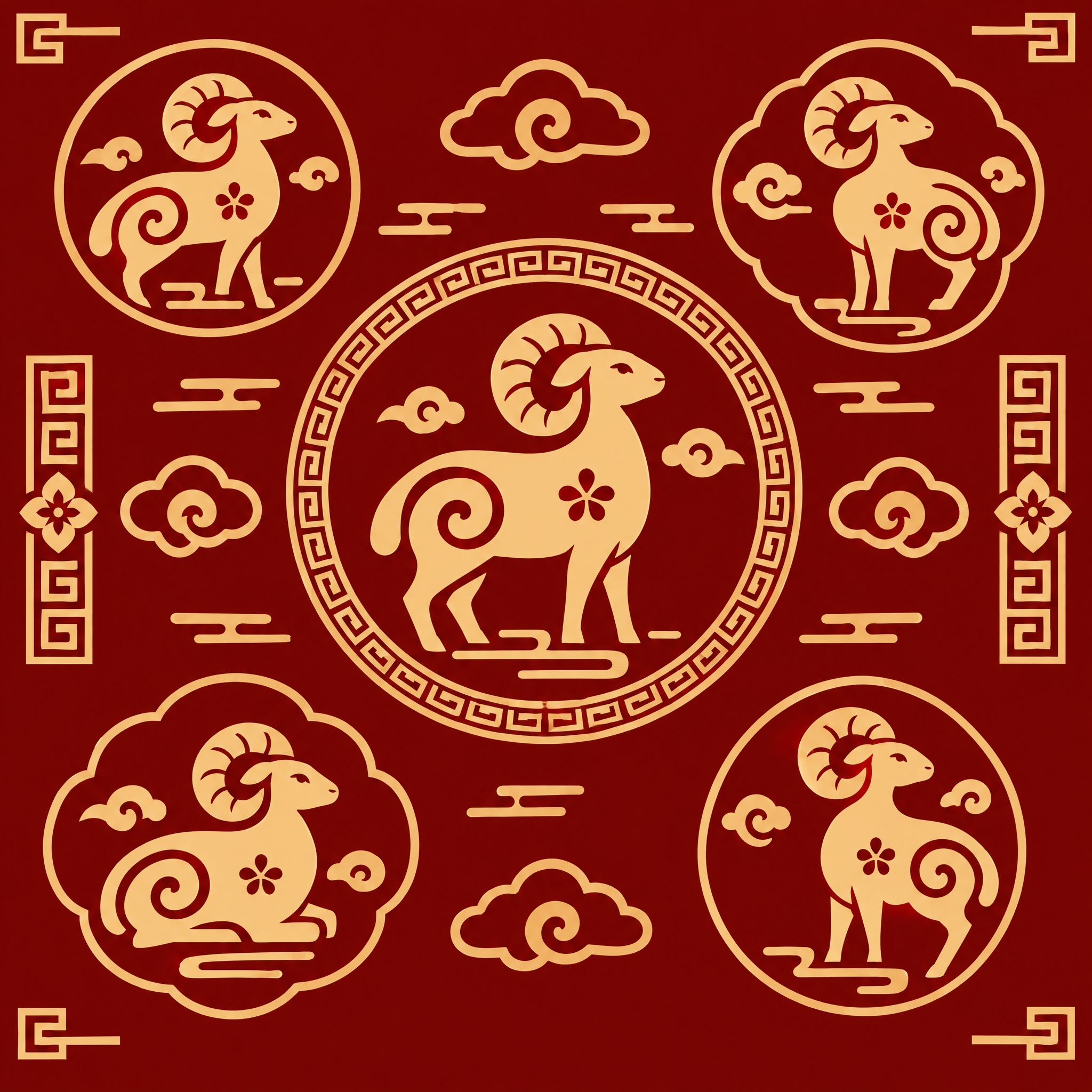 将图中的羊型传统纹样简化，设计成简洁简易的风格，线条减少，造型… - 图片创意预览