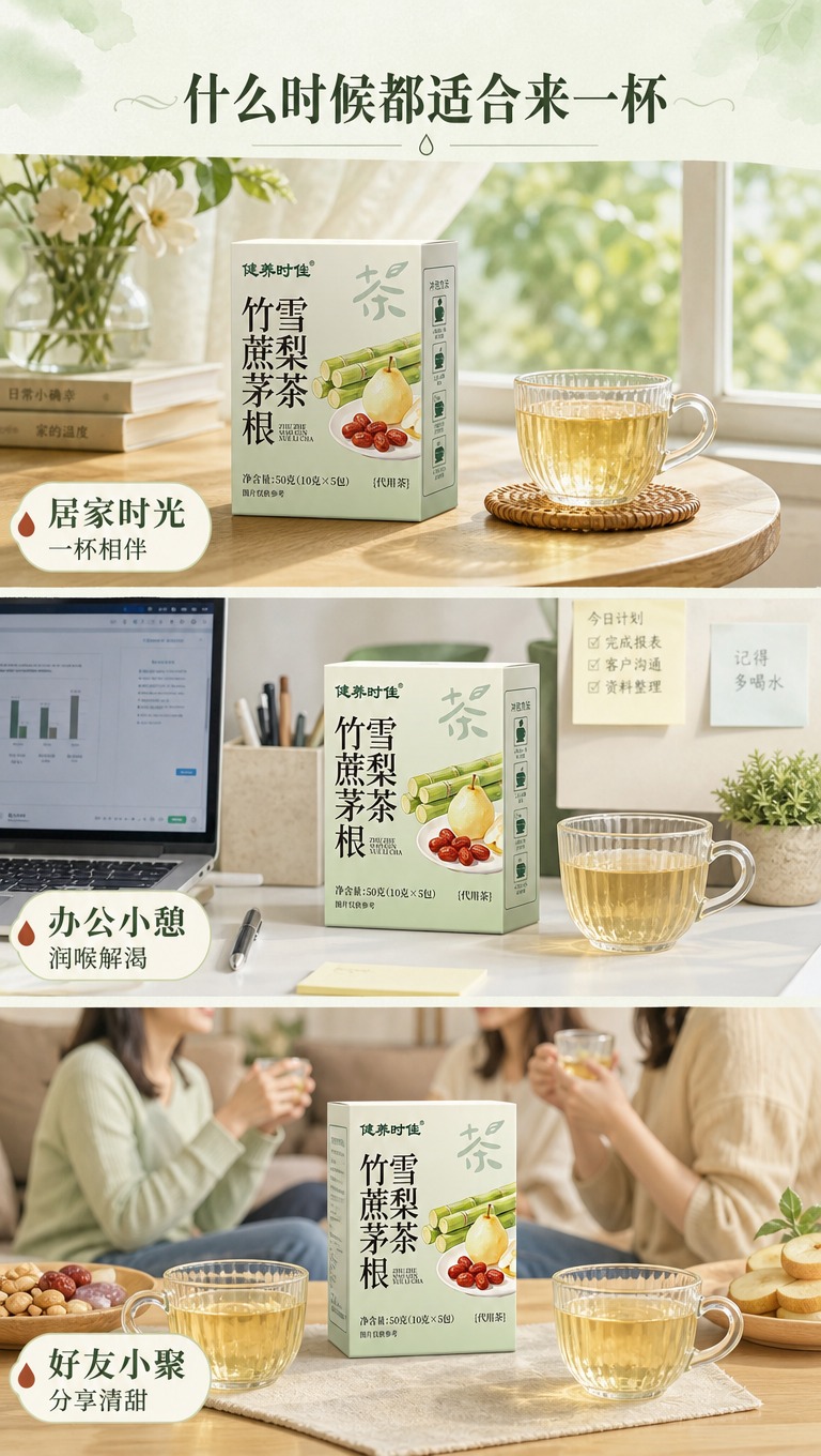 [商品] 使用【图1】健养时佳竹蔗茅根雪梨茶盒装产品；保留包装… - 图片创意预览