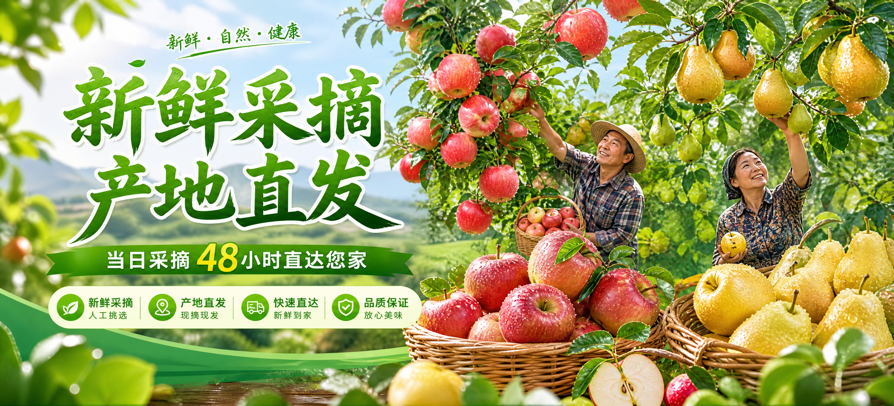 微信小程序助农产品轮播banner，新鲜采摘主题，画面中央是挂… - 图片创意预览