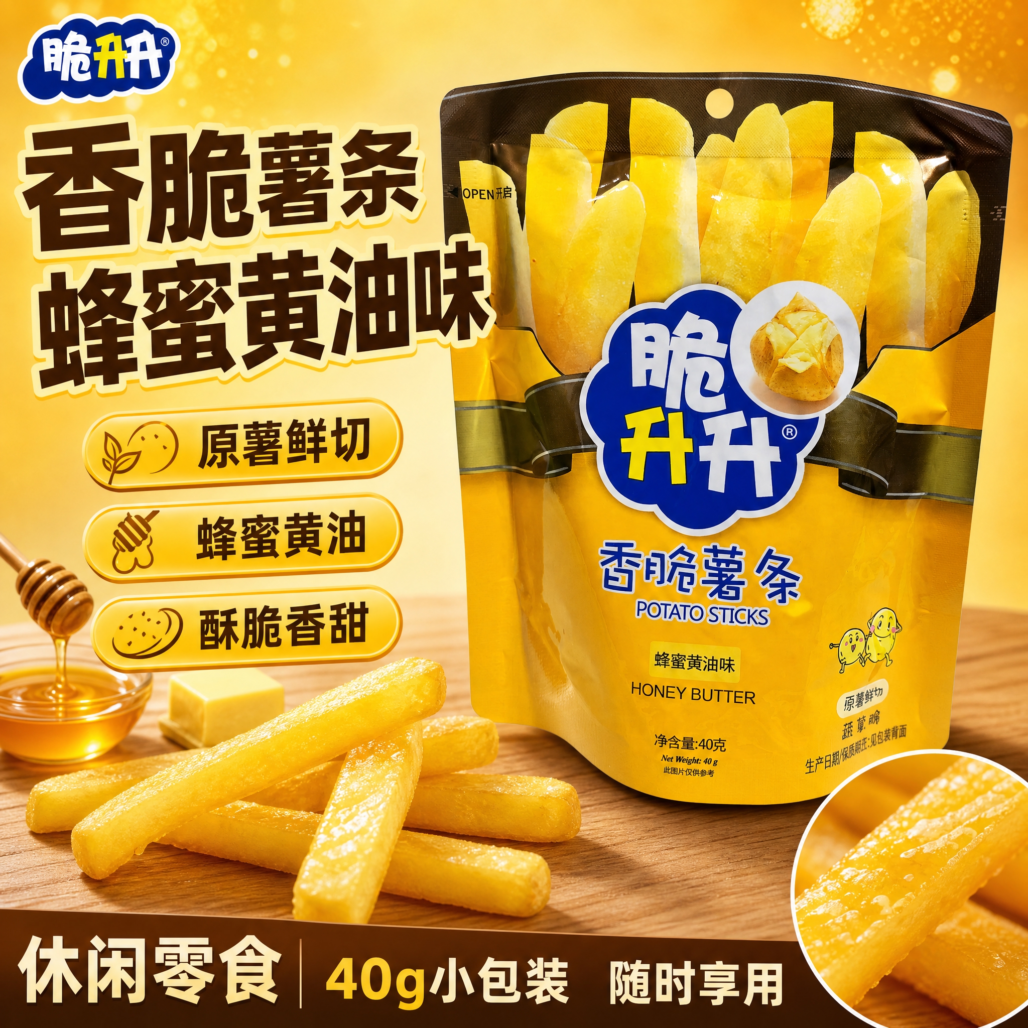 [单张主图] 脆升升香脆薯条蜂蜜黄油味40克，爆款促销感主图，… - 图片创意预览
