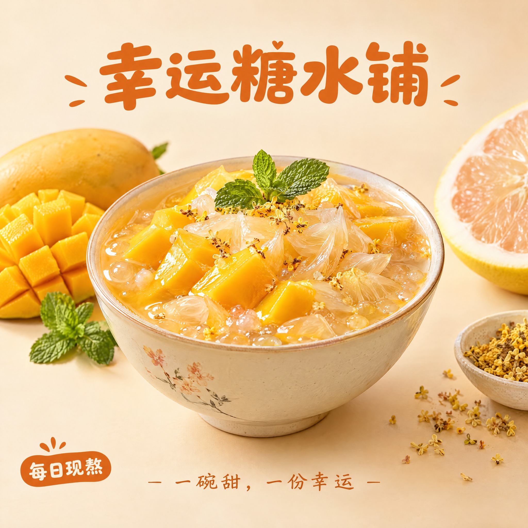 写实商业摄影风格，糖水铺品牌头像设计。画面中央是一碗精致的广式… - 图片创意预览