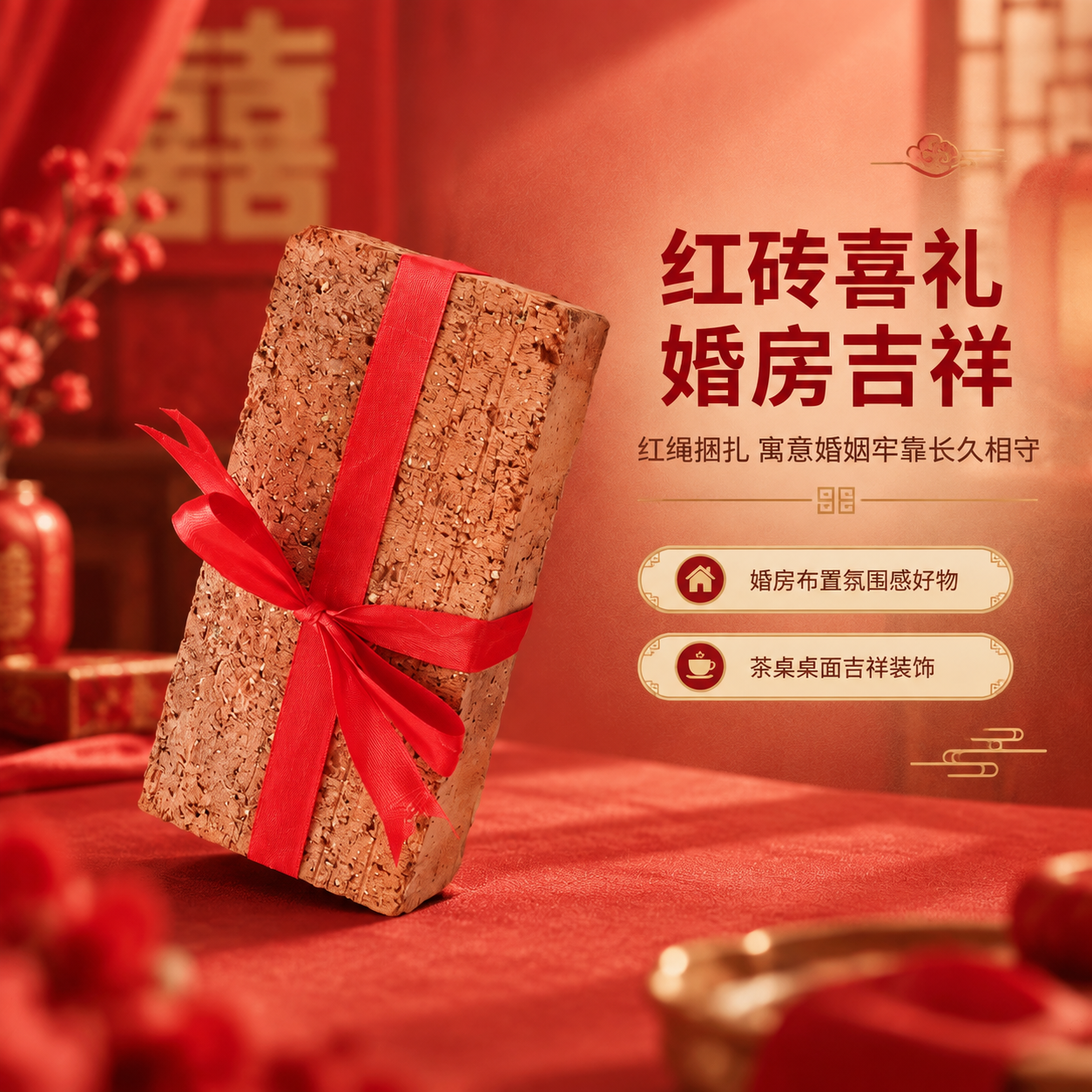 [商品] 使用【图1】红砖捆红绳婚房吉祥摆件；保留红砖长方体结… - 图片创意预览