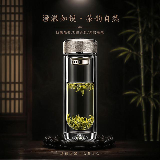 将图2中的整个杯子替换为图1中的杯子，完全保留图1杯子和盖子的造型、弧度、金属色泽、镜面反光、纹理质感不改变，保留图2的全部背景、文字、台面、整体布局和光影氛围都不变，只替换杯子主体