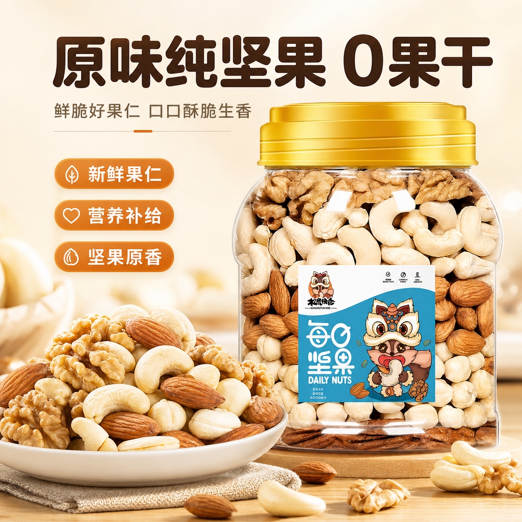 [商品] 使用【图1】松鼠伍伦每日坚果原味纯坚果款罐装产品；保… - 图片创意预览
