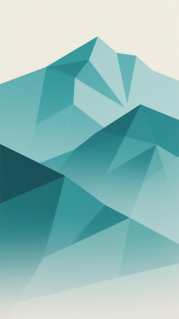 极简主义风格的山峦插画，采用低多边形设计语言，以青绿色系为主色调，由近及远的山脉轮廓呈现出深浅不一的渐变色块，线条简洁流畅，无明显笔触纹理，整体画面干净利落，营造出宁静、现代且富有几何美感的氛围，背景为柔和的米白色渐变，突出山脉的层次感和抽象化造型。预览效果