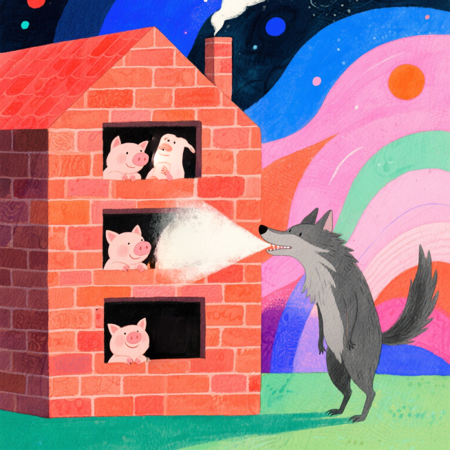 # 《三只小猪》儿童绘本故事

### 故事梗概
这是一个关于三只小猪离开妈妈独立生活，面对大灰狼的挑战，最终凭借勤劳和智慧获得安全与幸福的故事。

### 故事正文

**从前，有三只小猪，它们长大预览效果