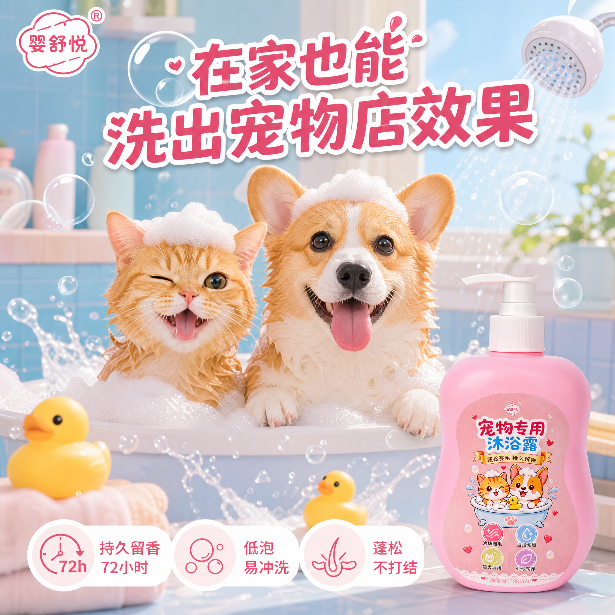电商主图第9张，1:1正方形，2K分辨率。 产品：婴舒悦宠物专… - 图片创意预览
